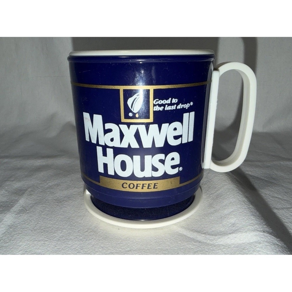 Maxwell House Coffee Mug Dash Mount with Lid Vintage Advertising Cup Plastic NOS